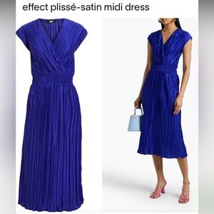 Dkny Blue Pleated Wrap Midi Dress